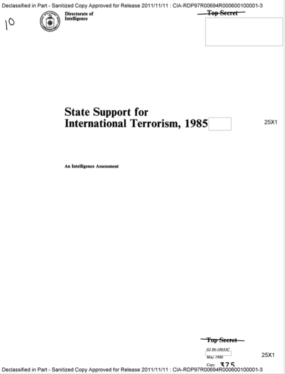 State support for international Terrorism, 1985