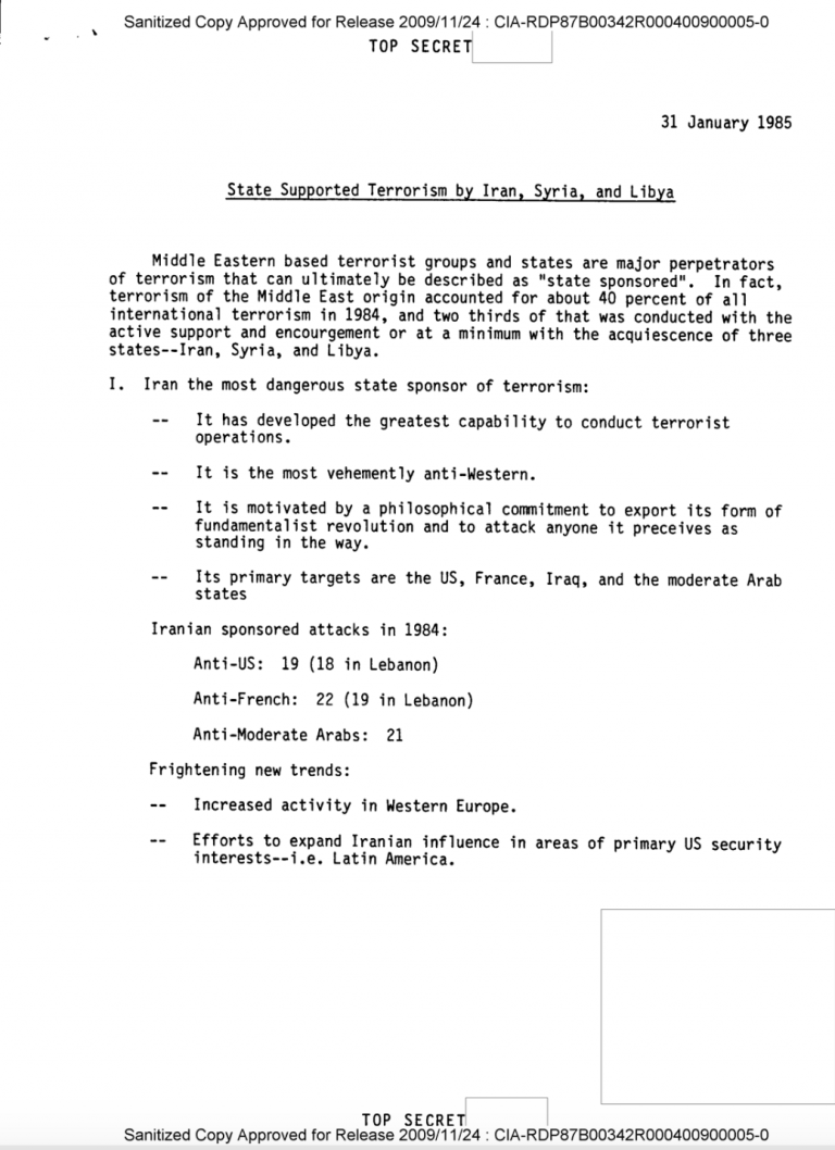 State Supported Terrorism by Iran, Syria and Libya, 1985
