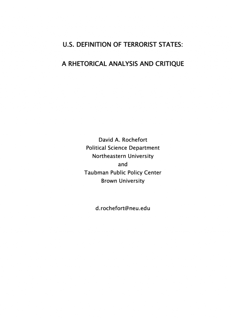 U.S. Definition of Terrorist States: a Rhetorical Analysis and Critique, 2005