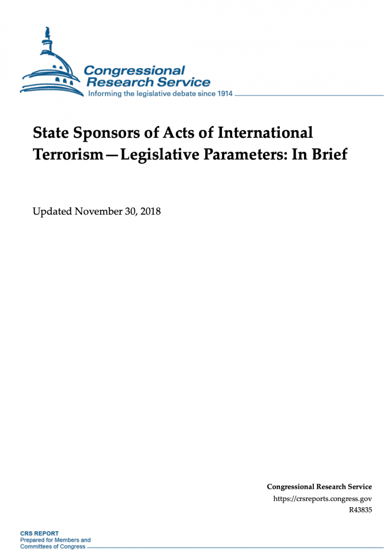 State Sponsors of Acts of International Terrorism—Legislative Parameters: In Brief, 2018