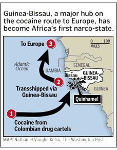 Map of the cocaine route to Guinea Bissau Credit Nathaniel Vaughn Kelso The Washington