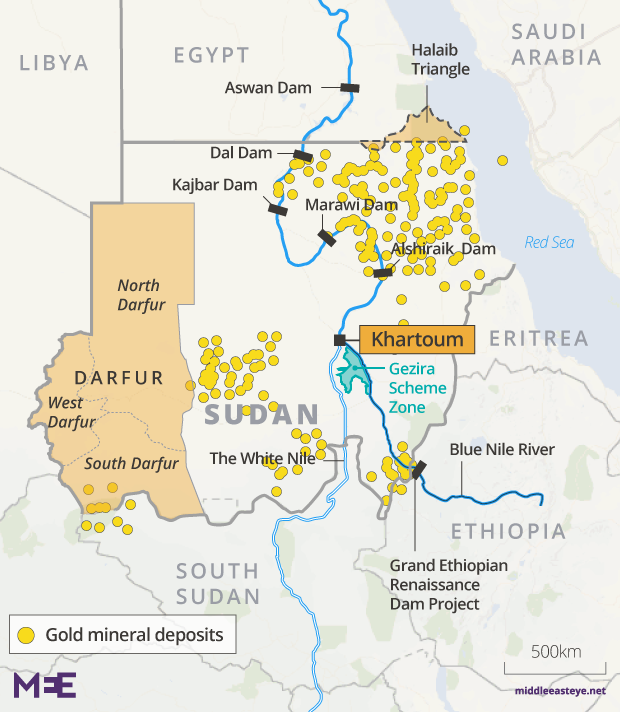 sudan key locations gold mineral